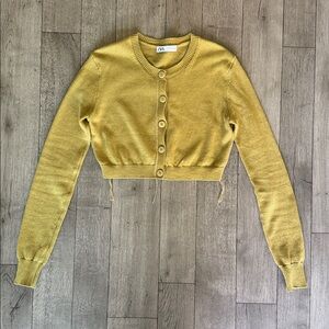 Zara Green Button-Up Cropped Sweater